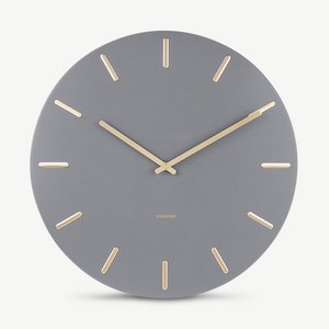 Charme wandklok, grijs staal en goud