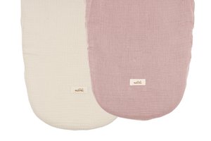 MUSLIN CARRY COT/MOSES BASKET SHEET DUSTY PINK/NATURAL