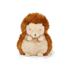  Soft, plush hedgehog toy in brown and beige colors.