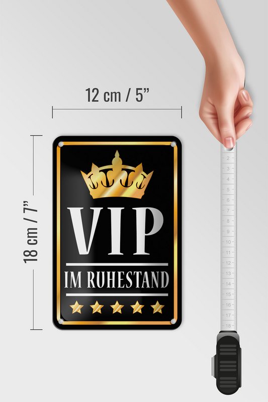Targa in metallo con scritta "VIP in pensione" 12x18 cm (b/n) decorazione