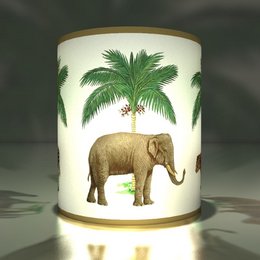 5 transparent tea light holders with elephant and palm tree design, suitable for table decorations, windows, and garden decor.
