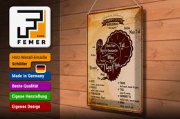 Tin sign butcher shop 30x40cm Turkey Turkey cuts Organic