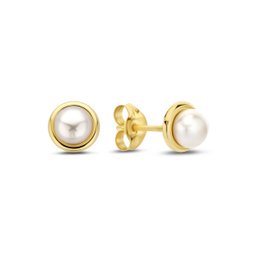  Gold stud earrings with pearl, round shape, 14K gold, elegant jewelry, 3.5mm