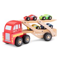 Autotransporter aus Holz mit 4 Autos