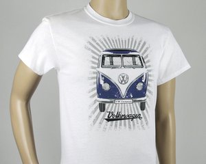 Volkswagen VW T1 Bus T-Shirt Unisex - Samba Strips/White & Blue