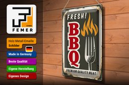 Blechschild Retro 30x40 fresh! BBQ Premium Quality meat