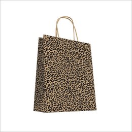 Medium-sized kraft paper bag with a leopard print pattern, suitable for shoulder bags or other fashion accessories.