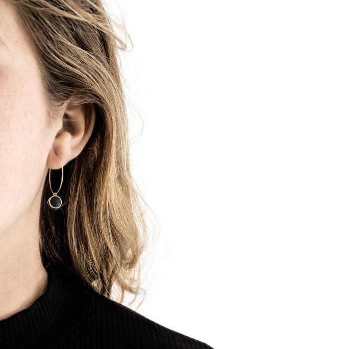 Gold Hoop Earrings - Black Ball Charm Pendant
