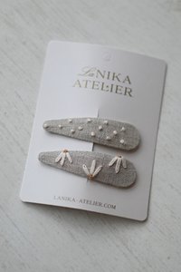 Hair clips natur linen bloom + grey dots