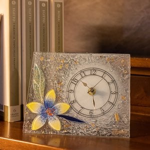 Murano Glass rechthoekig tafelwacht, cadeau -idee, bloemengouden decoratie cm.18x15