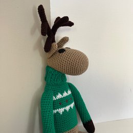 Renna Luna-Leena con maglione a collo alto verde - 100% lana morbida - gehaakt fatto a mano in Nepal
