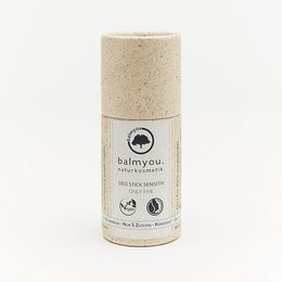 Handmade deodorant stick in a grass paper tube, vegan, with only 5 natural ingredients.