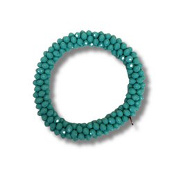  Mint green beaded bracelet with round textured beads, elastic stretch style, casual accessory.