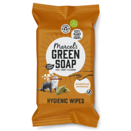 Sandalwood and cardamom scented hygienic cleaning wipes made with natural green soap.