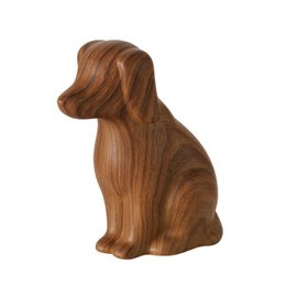  Brown ceramic dog-shaped piggy bank, sitting position, wooden texture, 15cm tall, animal figurine savings container.