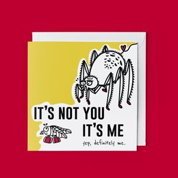 Greeting card with whimsical animal illustration and text "It's Not You, It's Me."