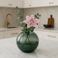 Vase glass round gray glass vase handmade ball vase low