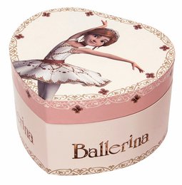 A heart-shaped music box featuring a ballerina figurine that glows in the dark, making it a perfect Valentine's Day gift.