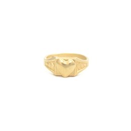  Gold-toned heart-shaped signet ring with a textured, hammered finish.