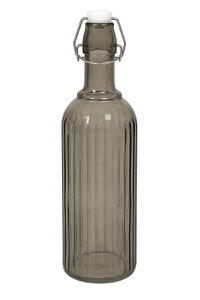 Glasspüle 1 Liter - mit Rippenmuster & Stopp - wiederverwendbare Wasserflasche, Karaffe oder Saftflasche - stilvolle matte schwarze Flasche für Küche & Tisch - Matt Schwarz