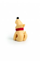 Wooden dish rack in the shape of a sitting dog, with a brown and orange color scheme.