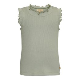 Unne Singlet - safari green, a kids' top in a ribbed knit fabric with ruffle details, available in sizes 98-152 cm in the color green.