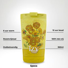 IZY Mug, Sunflowers, 350ml, giftbox - Thermische beker | reisbeker | Afsluitbare mug voor hete of koude dranken | isoleerbeker | Thermos | Mug