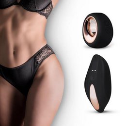 Black lace slip with vibrating feature, designed for intimate pleasure.