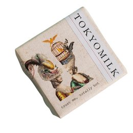 Perfumed soap bar with vintage-style illustration featuring birds and a birdcage.