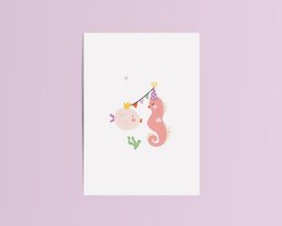 Colorful seahorse birthday card with floral and heart accents, perfect for celebrating a special occasion.
