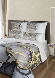 Beddengoedset gemaakt van 100% katoen Mako satijnen zoom en rits goudkleurig - Marmergrijs