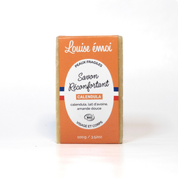 Calendula soap bar, orange-colored, with a floral scent. Made with natural ingredients.