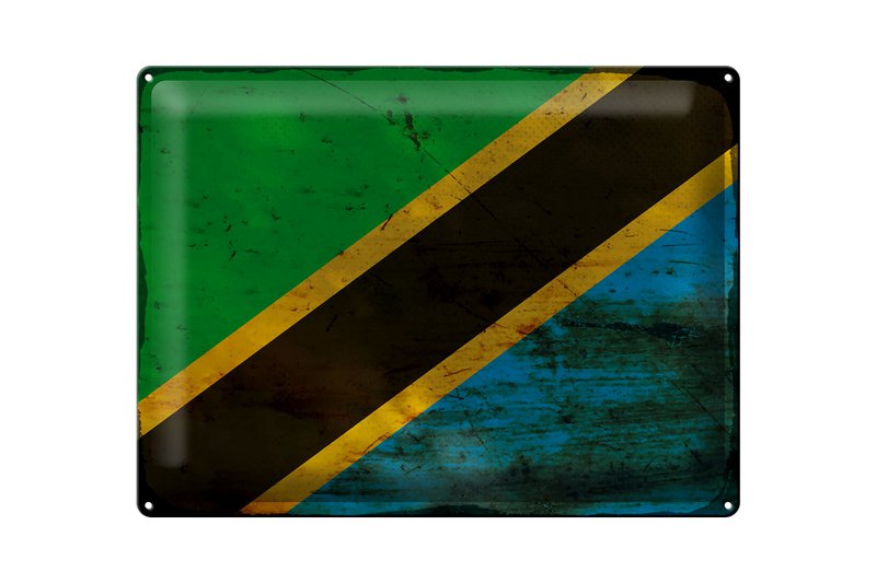Tin Sign Flag of Tanzania 40x30cm Flag of Tanzania Rust