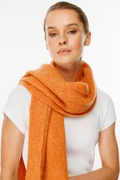  Orange knit scarf with a basic design, suitable for casual or formal wear.