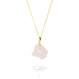 Rose quartz necklace with natural stone pendant on gold chain
