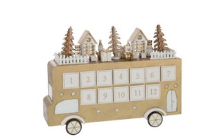 J-Line decoration Bus Advent calendar - plywood - gold/white
