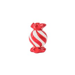  Tall, round red and white striped candle holder.