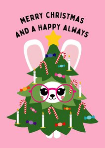 CHRISTMAS CARD CHRISTMAS TREE RABBIT