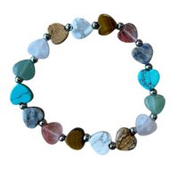 Ladies bracelet Multicolor 10 mm hearts with stainless steel silver colored beads