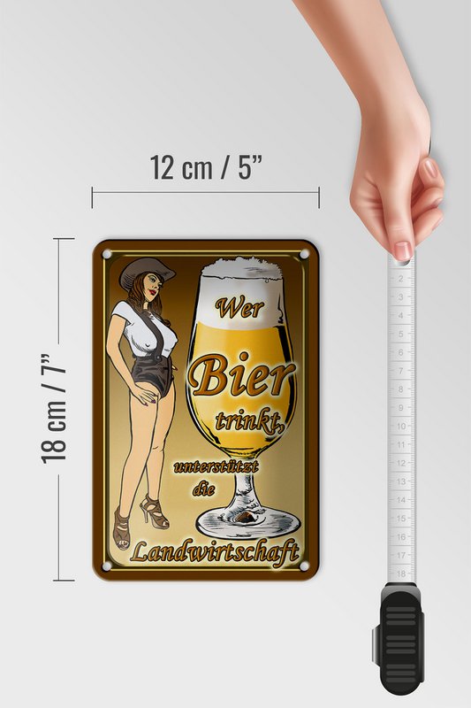Tin sign Pinup 12x18cm who drinks beer supports country decoration