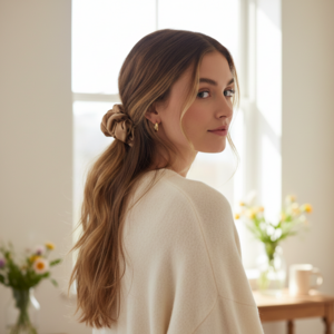 YOSMO Large Silk Scrunchie – 100% Mulberry Silk – Maximum Grip for Thick Hair
