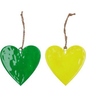 Metal heart Julen for hanging, 2 colors, H10cm, neon green/yellow