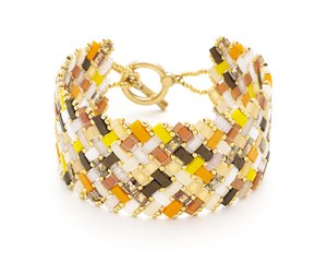 Steel cuff bracelet weaving of TILA pearls with T clasp