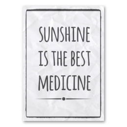 Vintage-style wall art featuring the text "Sunshine is the best medicine" on a distressed canvas background. The artwork has a rustic, weathered appearance, suggesting an old, worn canvas texture. The simple black and white color scheme and typography create a minimalist, typographic design aesthetic.