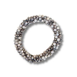  Grey and white beaded bracelet with round beads, elastic stretch design, casual style accessory