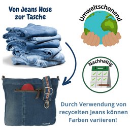 Sunsa Bæredygtig Skuldertaske til kvinder. Skuldertaske lavet af genbrugte jeans og bomuld. Håndtaske vintage retro stil. Crossbody taske til kvinder.