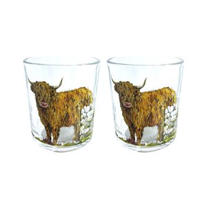 Jan Pashley Highland Coo Cow Set of 2 Glass Tumblers 250ml