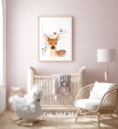 Deer poster, deer print, cute deer print, woodland animals nursery print, floral nursery print, wildflowers print, girls nursery poster, girls room poster