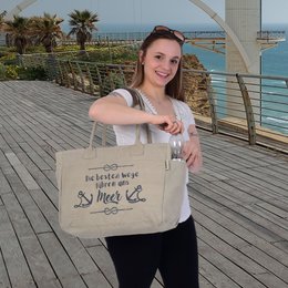 Sunsa grote dameshandtas. XXL tas gemaakt van canvas en leer. Strandtas/weekendtas in maritiem motief.