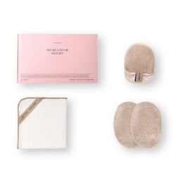 Beige textured face massage tools set, dual-sided facial roller, skin care accessories, gentle exfoliation pads.